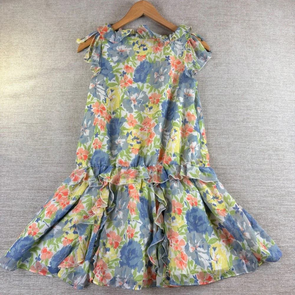 Ralph Lauren Girls Blue Floral Chiffon Ruffle Dress Size 12 373177008 Dainty